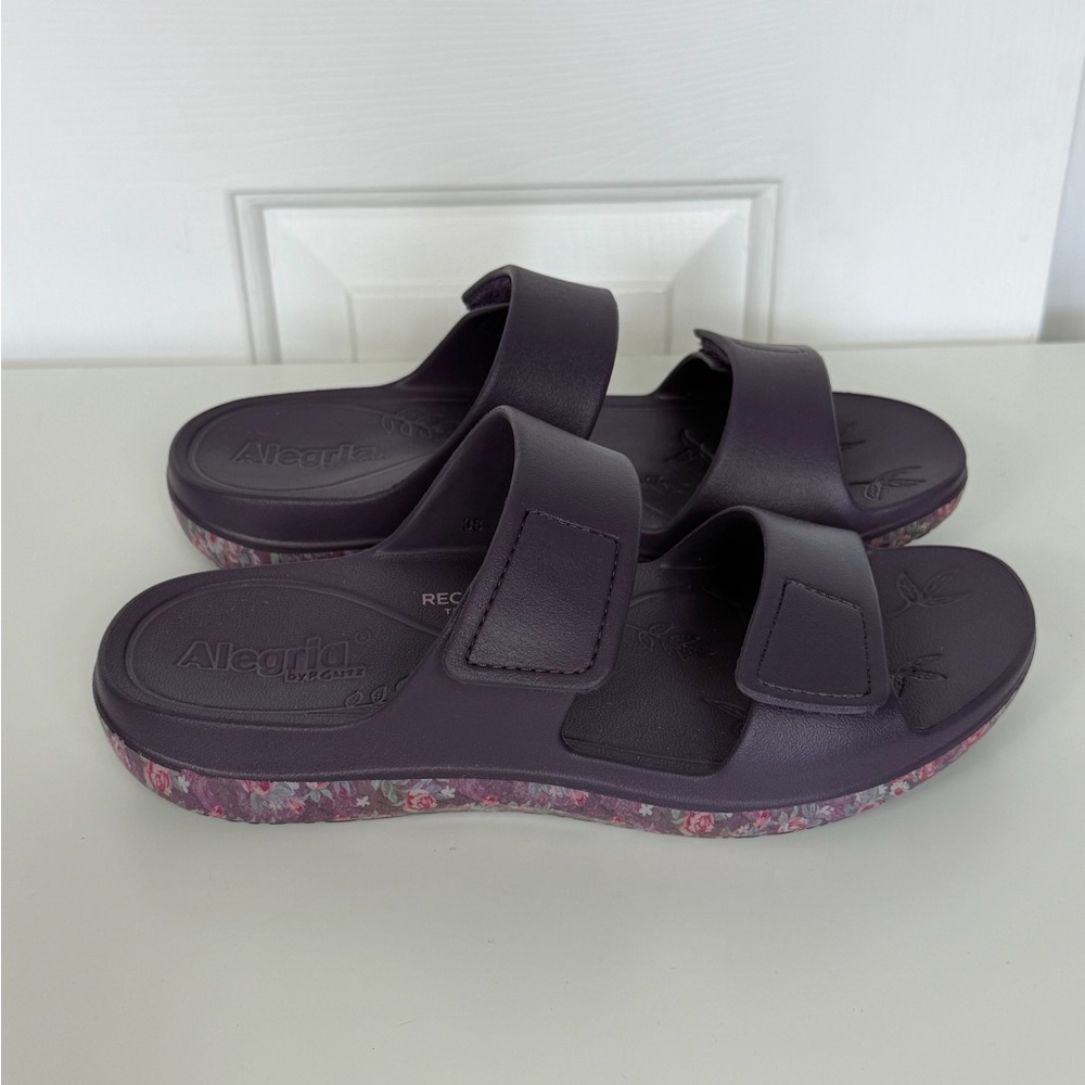 Alegria Women’s Orbyt Two Strap‎ Comfort Slides Sandals In Garden Chic Size 38/8